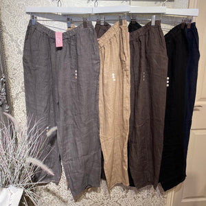 BUTTON LINEN CROP TROUSERS
