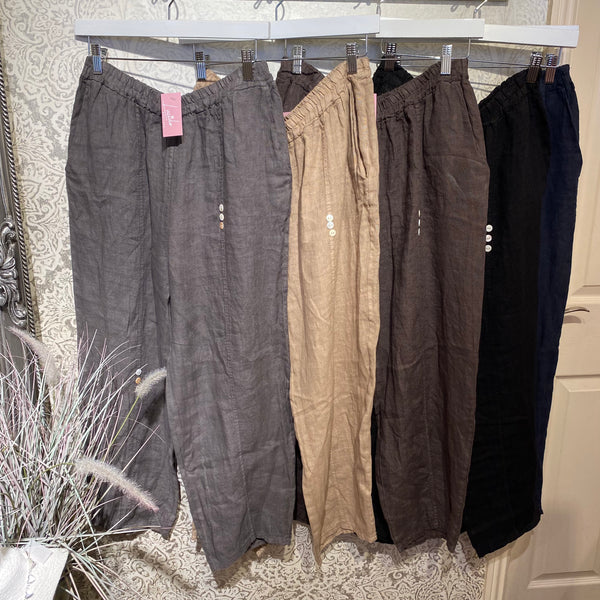 BUTTON LINEN CROP TROUSERS