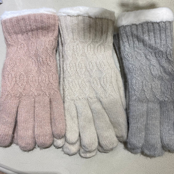 FLEECE LINED CABLE KNIT GLOVES