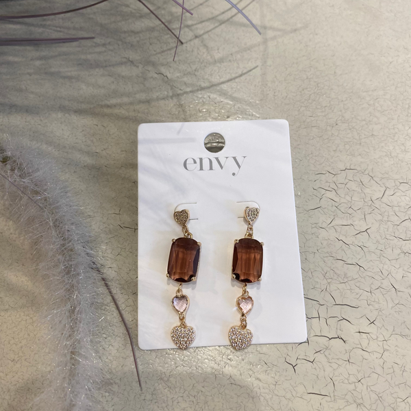 ENVY PLUM GEM HEART EARRINGS
