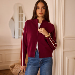 REMI STRIPE SLEEVE KNITTED BOMBER JACKET