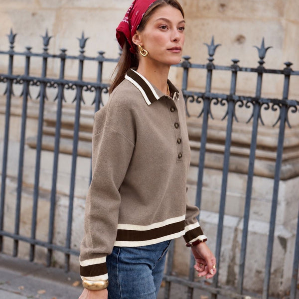 CALI STRIPE TRIM RUBGY KNIT