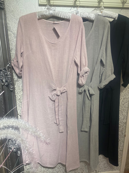CHEESECLOTH COTTON LINEN TIE SIDE DRESS