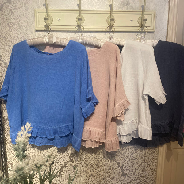 CHEESECLOTH LINEN FRILL TRIM TOP