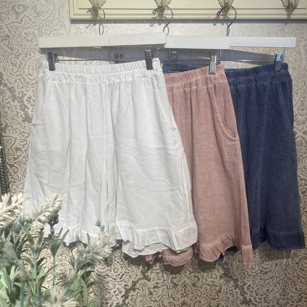 CHEESECLOTH LINEN FRILL SHORTS