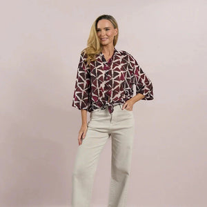 DECK BY DECOLLAGE FAN BLOUSE MULBERRY