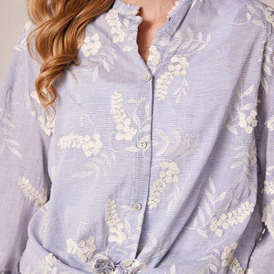 PINSTRIPE APPLIQUE BLOUSE BLUE