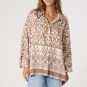 OVERSIZED DAMASK SHIRT IN MOCHA