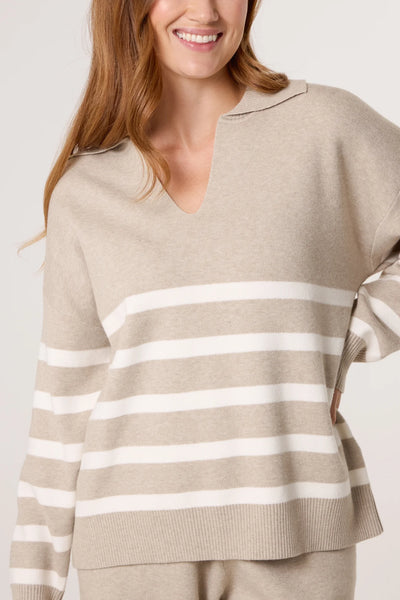 OPEN COLLAR STRIPE KNITTED SET