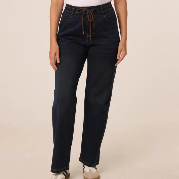 BROWN STITCHING WIDE LEG JEANS