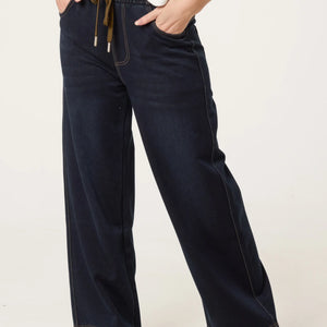 CHORD DRAWSTRING WIDE LEG JEANS