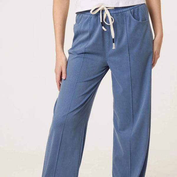 SEAM DETAIL WIDE LEG TROUSER IN DENIM BLUE