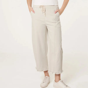 RUFFLED HEM CROP TROUSER IN STONE