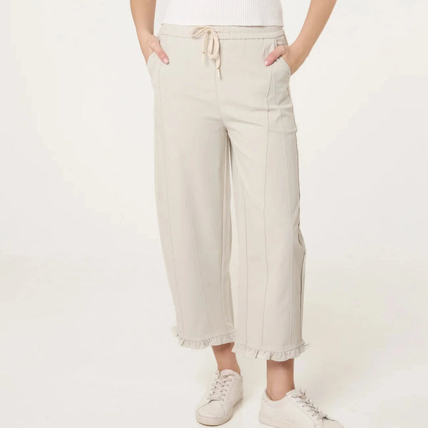 RUFFLED HEM CROP TROUSER IN STONE