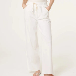 CHORD DRAWSTRING WIDE LEG JEANS WHITE
