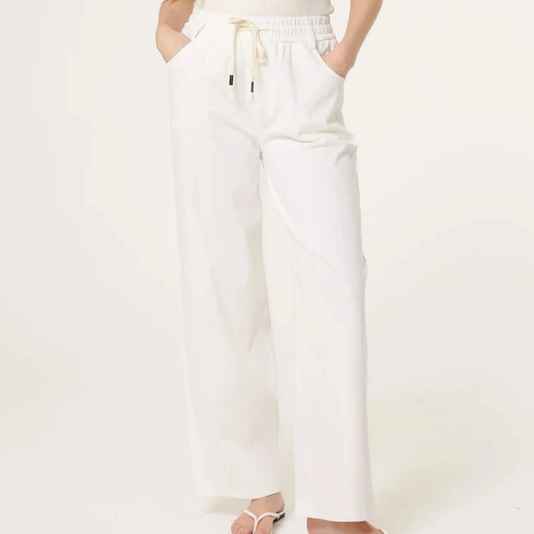 CHORD DRAWSTRING WIDE LEG JEANS WHITE