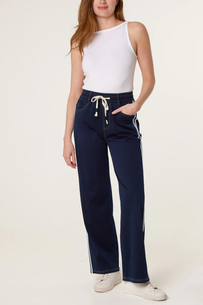 SIDE STRIPE ELASTICATED WAISTBAND JEANS INDIGO
