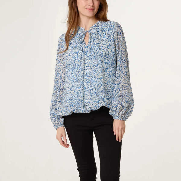 GRANDAD COLLAR TIE NECK PAISLEY BLOUSE