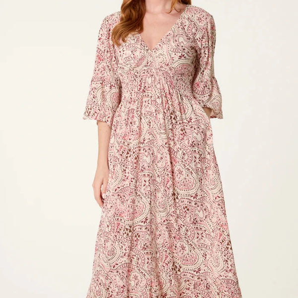 POLLY PAISLEY MIDI DRESS IN PINK