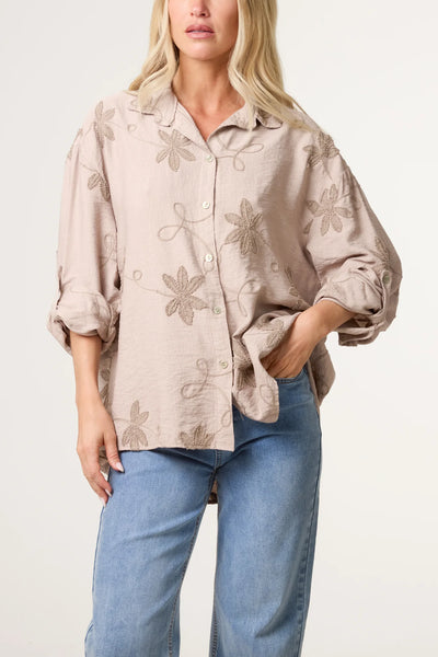 EMBROIDERY FLOWERS LONG SLEEVE SHIRT