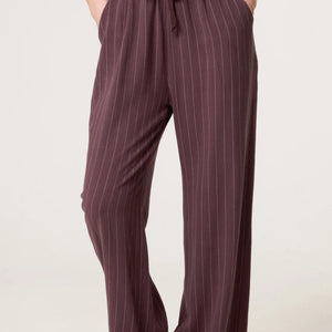 PINSTRIPE LINEN MIX TROUSERS BROWN