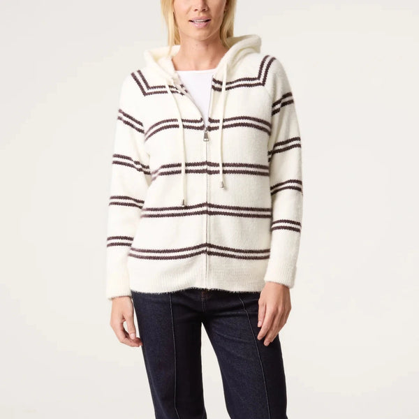 STRIPE FLUFFY ZIP HOODIE