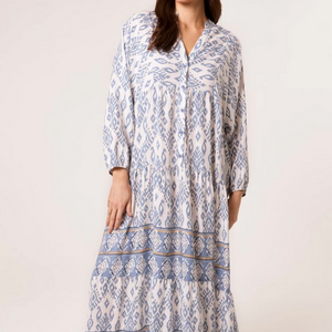 BLUE IKAT PRINT MAXI DRESS