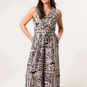 BLACK & CREAM WRAP FRONT JUMPSUIT