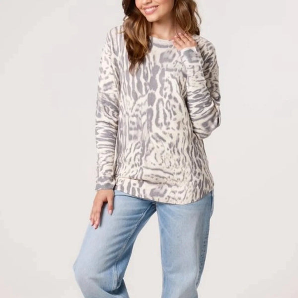 LEOPARD PRINT STRETCH JUMPER STONE