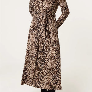 ANIMAL PRINT BELTED DRESS