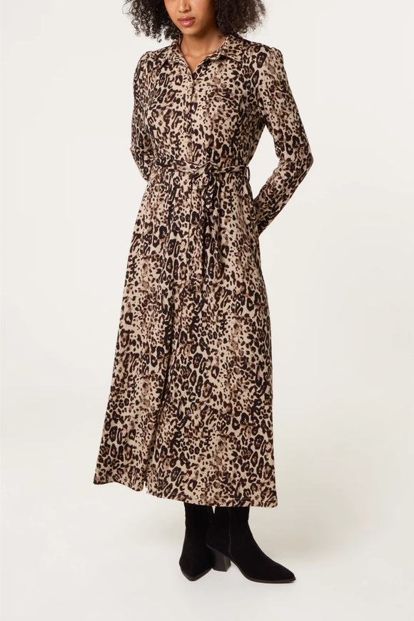 ANIMAL PRINT BELTED DRESS