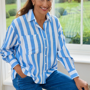 DREAMS WIDE STRIPE POCKET SHIRT IN BLUE