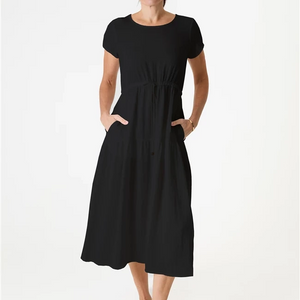 DREAMS RIPPLE ROUND NECK DRAWSTRING DRESS