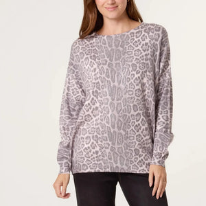 SPARKLE LEOPARD PRINT JUMPER GREY