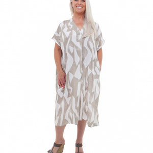 DREAMS MARBLE GEO KAFTAN DRESS IN STONE