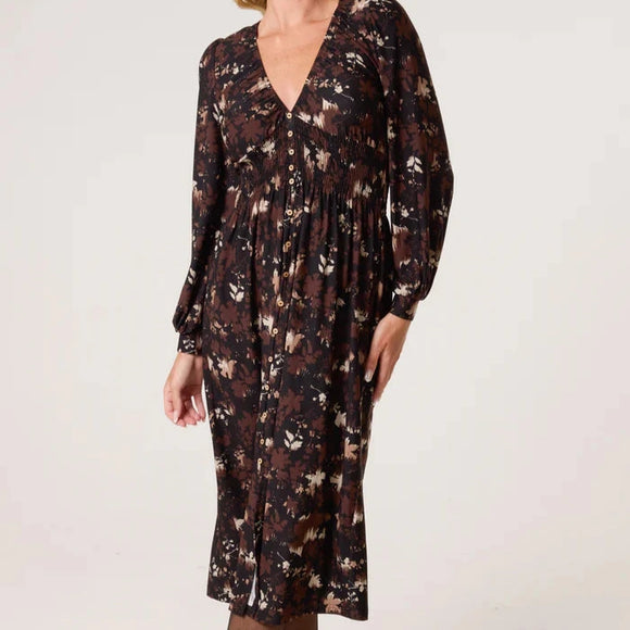 AUTUMN LEAF BUTTON FRONT DRESS BROWN