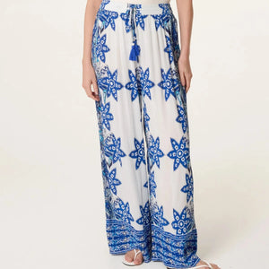 SANTORINI BLUE FLOWER WIDE LEG TROUSERS