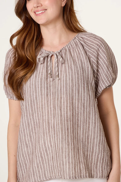 TIE FRONT WHITE STRIPE TOP