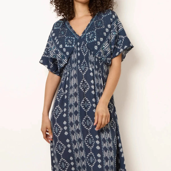 EMBELLISHED KAFTAN DRESS IN NAVY