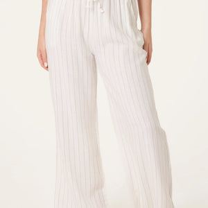 PINSTRIPE LINEN MIX TROUSERS WHITE