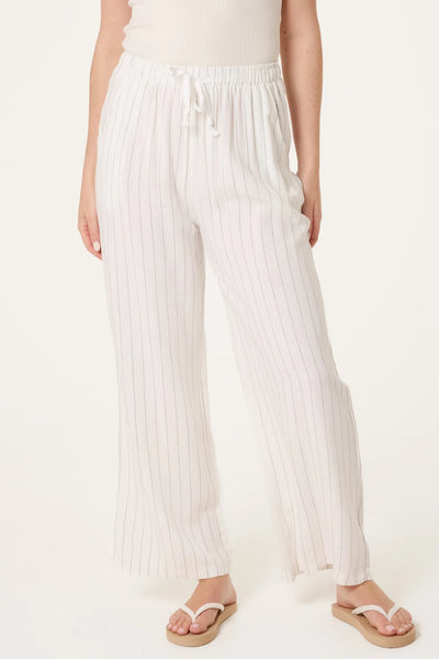 PINSTRIPE LINEN MIX TROUSERS WHITE