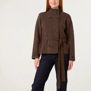 HIGH NECK BELTED CARDIGAN