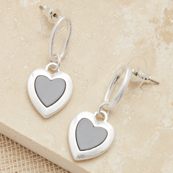 ENVY GREY RESIN HEART EARRINGS