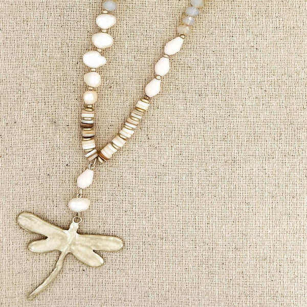ENVY PEACH & GOLD DRAGONFLY NECKLACE