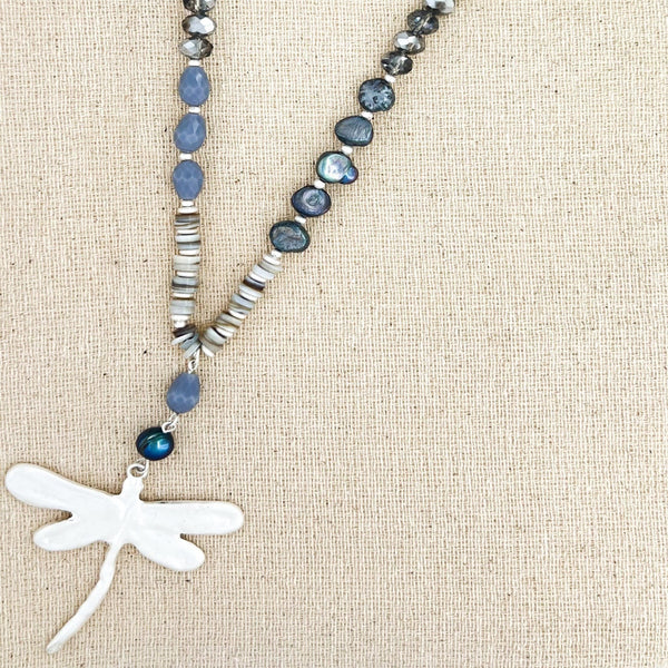 ENVY BLUE & SILVER DRAGONFLY NECKLACE
