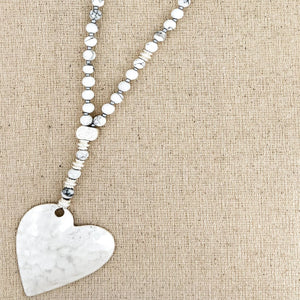 ENVY WHITE MARBLE LARGE HEART NECKLACE