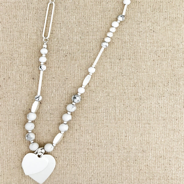 ENVY WHITE MARBLE TWIN HEART NECKLACE