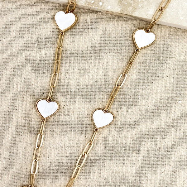 ENVY WHITE & GOLD HEART CHAIN NECKLACE