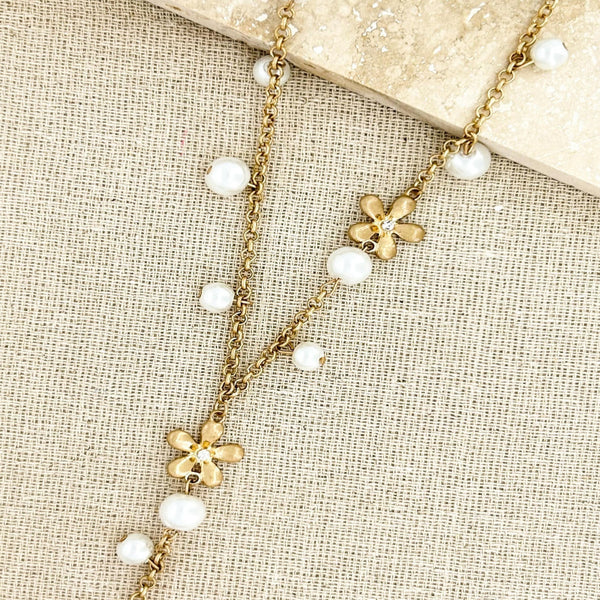 ENVY GOLD FLOWER & PEARL NECKLACE