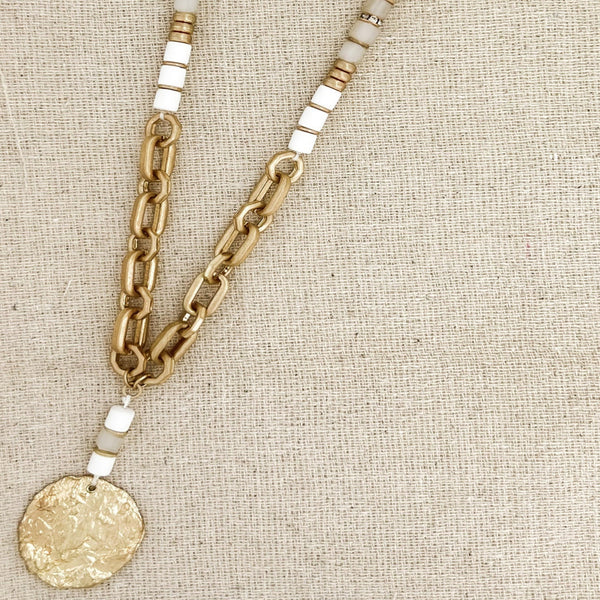 ENVY WHITE & GOLD BEADED COIN CHAIN